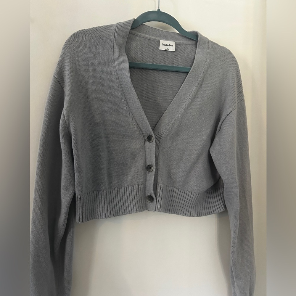 Aritzia Bianca Cropped Cardigan - size small , foil gray - Picture 2 of 5